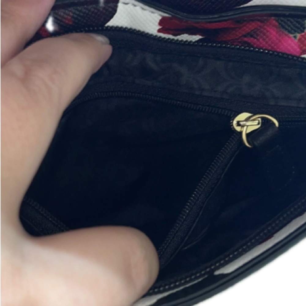 Charming Charlie Floral Rose Clutch Bag Purse Black Pink Purple Magnetic, NWOT - Picture 8 of 15